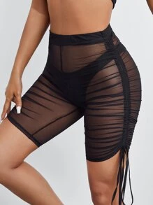 SHEIN Quần tất nữ Dây kéo Xù cắt màu trơn Gợi cảm - màu đen - Xem 4