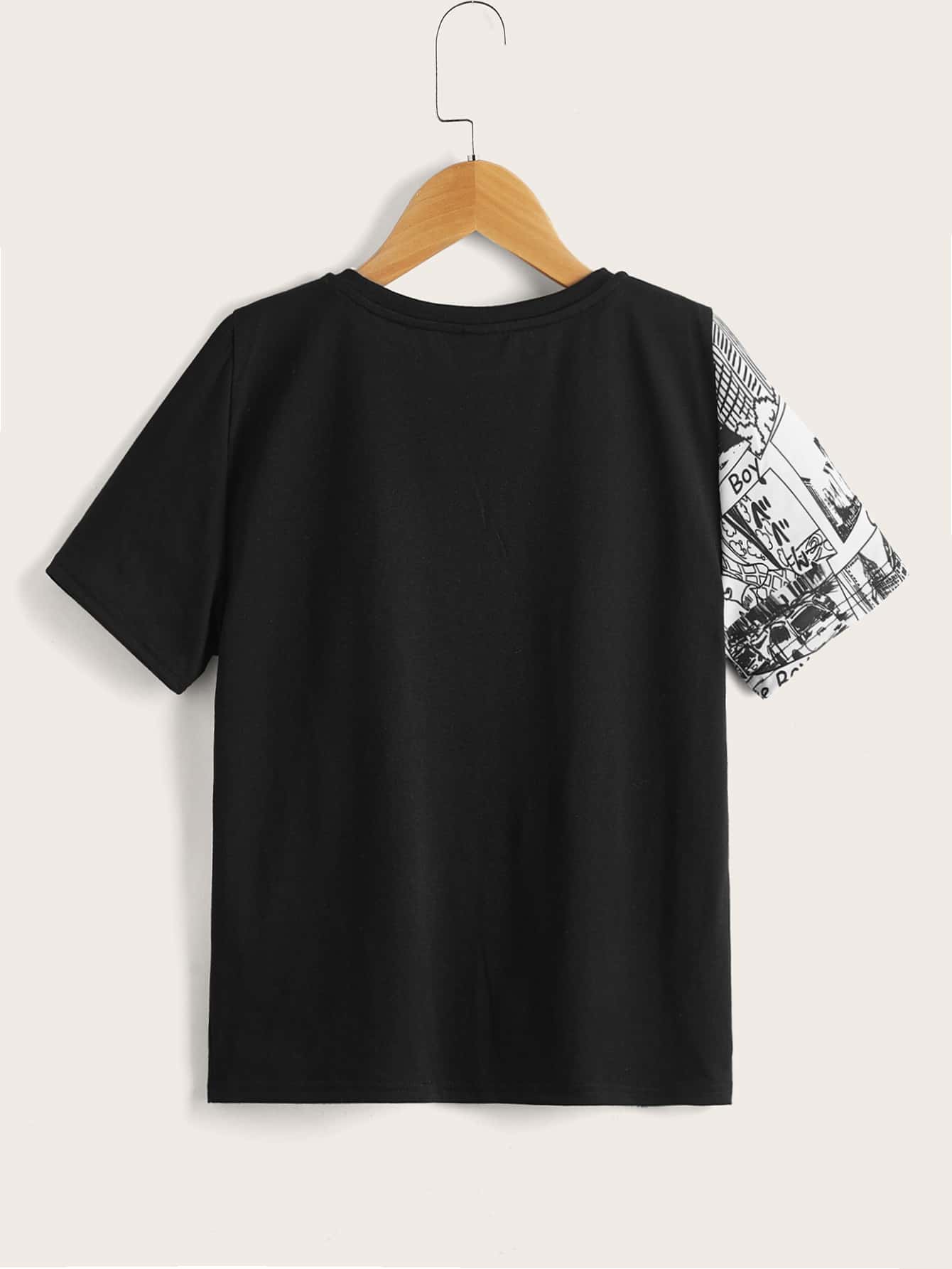 SHEIN 男孩波普印花補丁口袋T恤 - 黑與白 - 查看 2