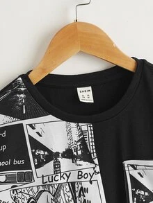 SHEIN 男孩波普印花補丁口袋T恤 - 黑與白 - 查看 3