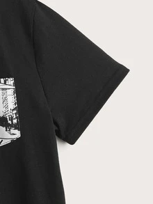 SHEIN 男孩波普印花補丁口袋T恤 - 黑與白 - 查看 4