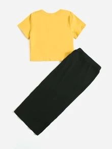 SHEIN Bộ hai mảnh Gái Nút phía trước Lá thư Ăn mặc đẹp - Nhiều màu - Xem 2