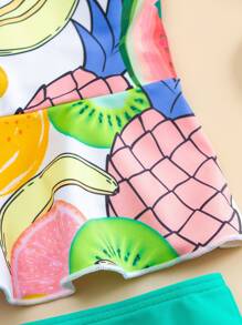Tankini de verano para playa con estampado de frutas y dobladillo con volantes para niña preadolescente - Multicolor - Ver 3