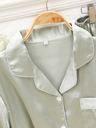 Snug Zone 3套撞色包边缎面睡衣套装，秋冬服装