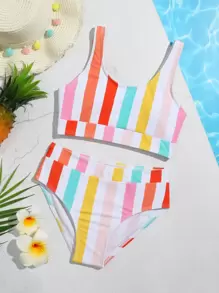 SHEIN Tween Girl Striped Bikini Set Summer Beach - Multicolor - View 1