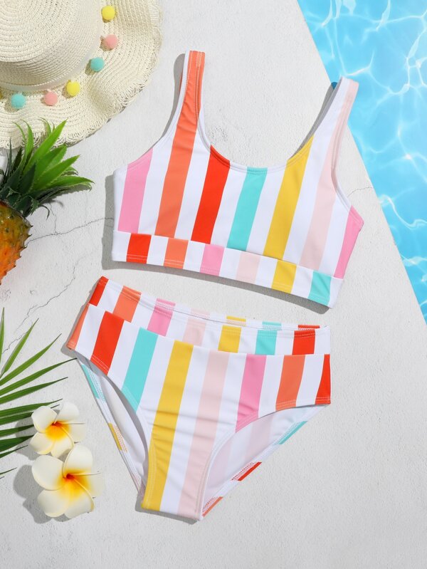 SHEIN Kids SUNSHNE Girls Striped Bikini Swimsuit SHEIN UK