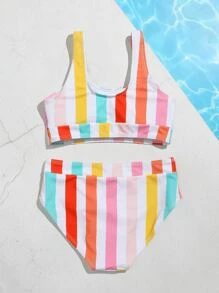 SHEIN Tween Girl Striped Bikini Set Summer Beach - Multicolor - View 2