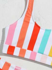 SHEIN Tween Girl Striped Bikini Set Summer Beach - Multicolor - View 3