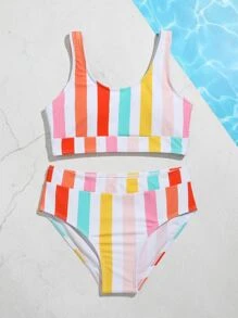 SHEIN Tween Girl Striped Bikini Set Summer Beach - Multicolor - View 5