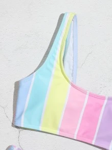 Tween Girl Striped Bikini Set Summer Beach - Multicolor - View 4