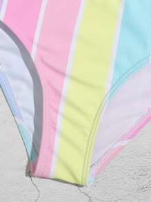 Tween Girl Striped Bikini Set Summer Beach - Multicolor - View 5