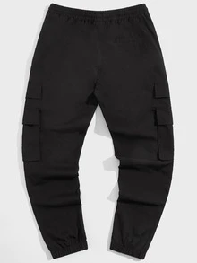 Manfinity 男士搭扣帶細節腰部抽繩長褲 - 黑色 - 查看 2