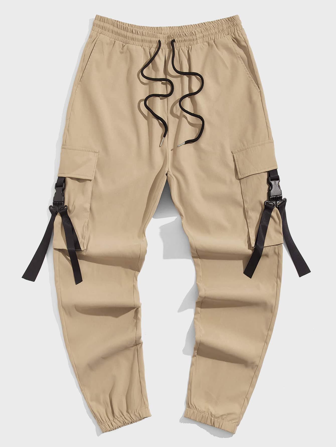 Manfinity 男士帶扣細節翻蓋口袋腰部抽繩長褲 - 卡其色 - 查看 1