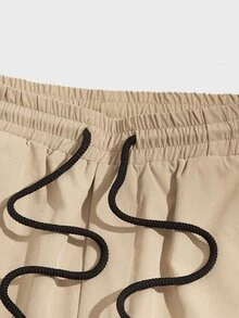 Manfinity 男士帶扣細節翻蓋口袋腰部抽繩長褲 - 卡其色 - 查看 6