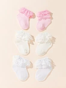 嬰兒3雙扇貝裝飾襪子 - 彩色 - 查看 2