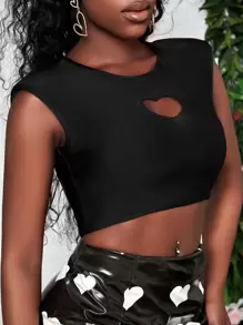 SHEIN SXY Áo hai dây Lộ Lưng Cắt ra màu trơn Gợi cảm - màu đen - Xem 1