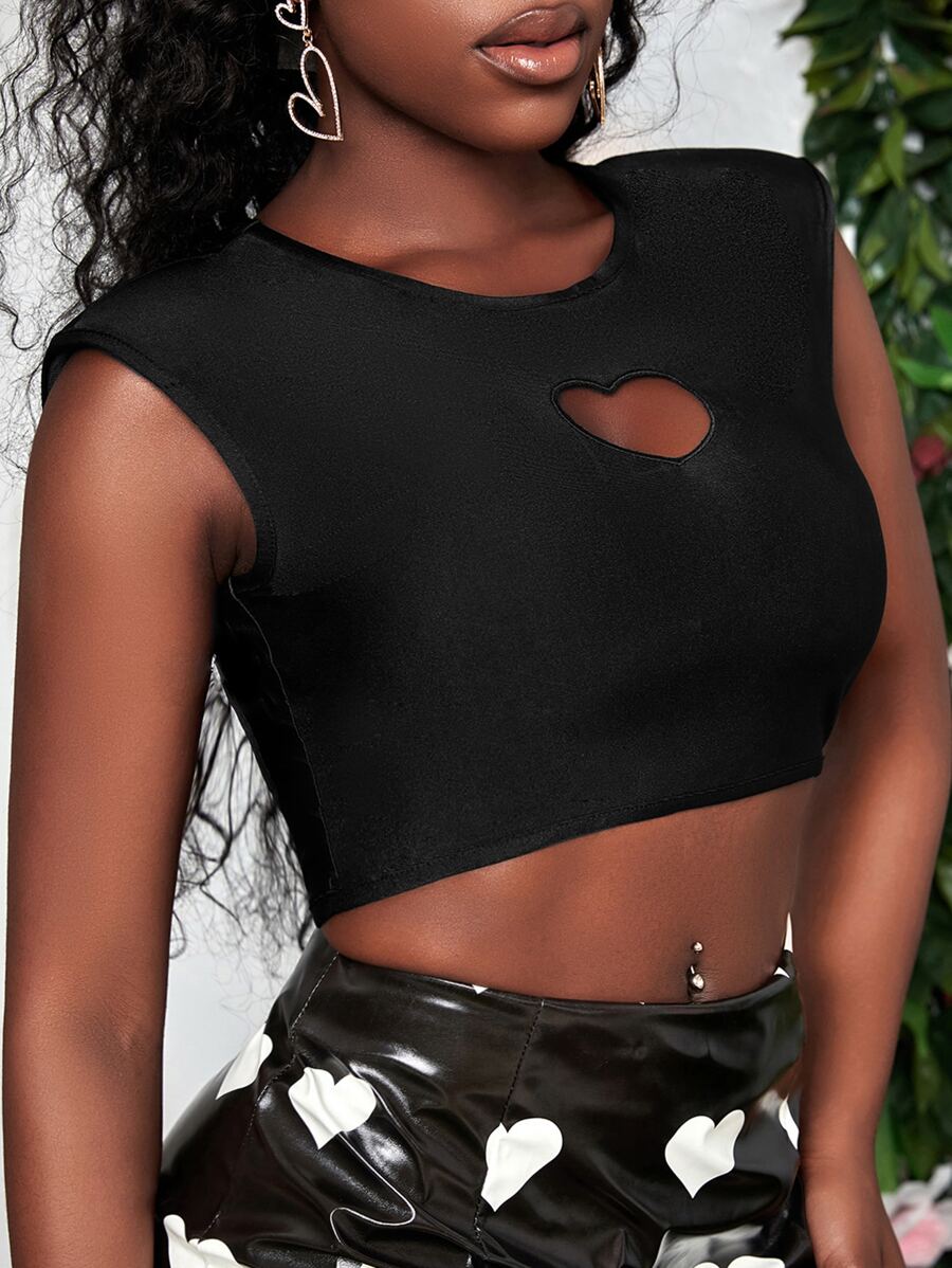 SHEIN SXY Áo hai dây Lộ Lưng Cắt ra màu trơn Gợi cảm - màu đen - Xem 1