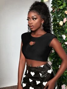 SHEIN SXY Áo hai dây Lộ Lưng Cắt ra màu trơn Gợi cảm - màu đen - Xem 4