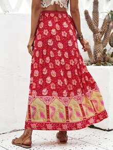 Falda larga con estampado floral - Rojo - Ver 2