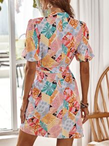 SHEIN Unity Random Floral Print Belted Shirt Dress - Multicolor - View 2