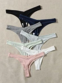 SHEIN 7 paquetes Bragas sexy de canalé sólido - Multicolor - Ver 2