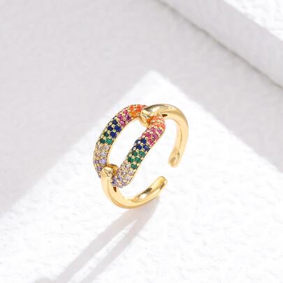 Cubic Zirconia Decor Cuff Ring
