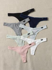 SHEIN 7 paquetes Bragas sexy de canalé sólido - Multicolor - Ver 5