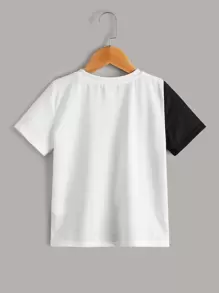 SHEIN Leap Crew Young Boy Fashionable And Loose Fit Eagle And Feather Printed T-Shirt - Black and White - View 2