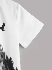 SHEIN Leap Crew Young Boy Fashionable And Loose Fit Eagle And Feather Printed T-Shirt - Black and White - View 4