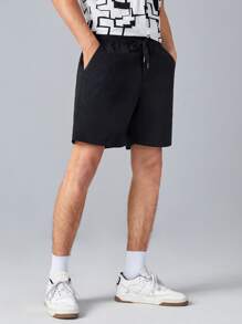 GENTILAND Hombres Shorts de cintura con cordón - Negro - Ver 1