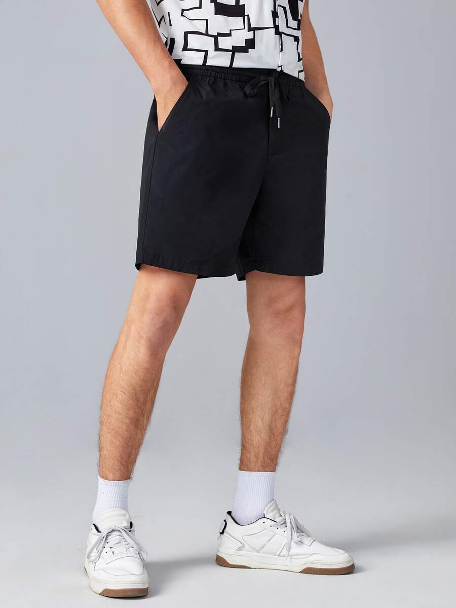 GENTILAND Hombres Shorts de cintura con cordón - Negro - Ver 1