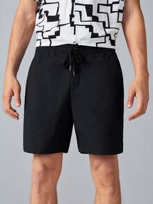 GENTILAND Hombres Shorts de cintura con cordón - Negro - Ver 3