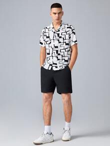 GENTILAND Hombres Shorts de cintura con cordón - Negro - Ver 4