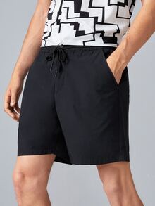 GENTILAND Hombres Shorts de cintura con cordón - Negro - Ver 5