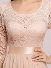 EVERPRETTY V型露背上身蕾絲雪紡伴娘連衣裙 - 杏色 - 查看 8