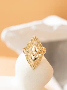 1 chiếc nhẫn trang sức bằng đồng rỗng - Vàng - Xem 2