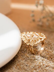 1 chiếc nhẫn trang sức bằng đồng rỗng - Vàng - Xem 3