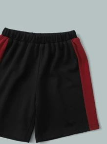 SHEIN Bộ thời trang bé trai Sọc bên Khối Màu Lá thư Thể thao - Đen và trắng - Xem 3