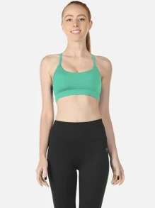 icyzone Racer Back Solid Sports Bra - Green - View 3