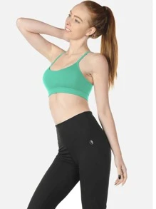 icyzone Racer Back Solid Sports Bra - Green - View 5