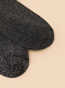 Women Solid Color Glitter Crew Socks - Black - View 4