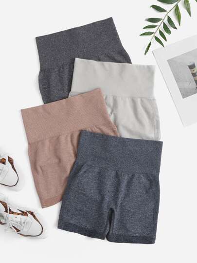 4pcs Seamless Wide Waistband Sports Shorts