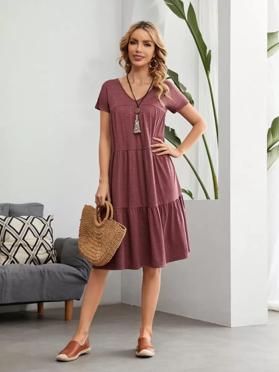 EMERY ROSE Đầm Viên lá sen màu trơn Giải trí - Gỗ đỏ - Xem 1