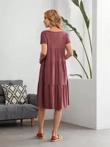 EMERY ROSE Đầm Viên lá sen màu trơn Giải trí - Gỗ đỏ - Xem 3