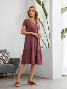 EMERY ROSE Đầm Viên lá sen màu trơn Giải trí - Gỗ đỏ - Xem 4