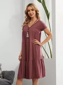 EMERY ROSE Đầm Viên lá sen màu trơn Giải trí - Gỗ đỏ - Xem 2