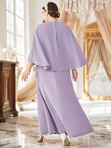 大碼斗篷袖腰帶長連衣裙 - 淡紫色 - 查看 2