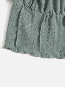 Soleia Square Neck Ruched Bust Lettuce Trim Crop Tee - Mint Green - View 5