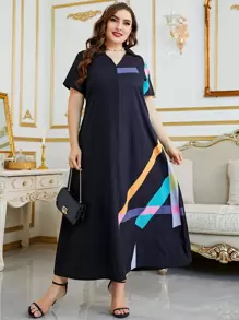 EMERY ROSE Vestido con cinturón con estampado de rayas - Negro - Ver 1