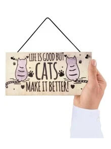 1pc Cat Print Wooden Wall Hanging - Multicolor - View 2