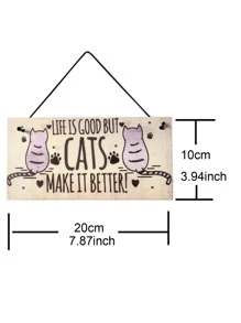 1pc Cat Print Wooden Wall Hanging - Multicolor - View 4